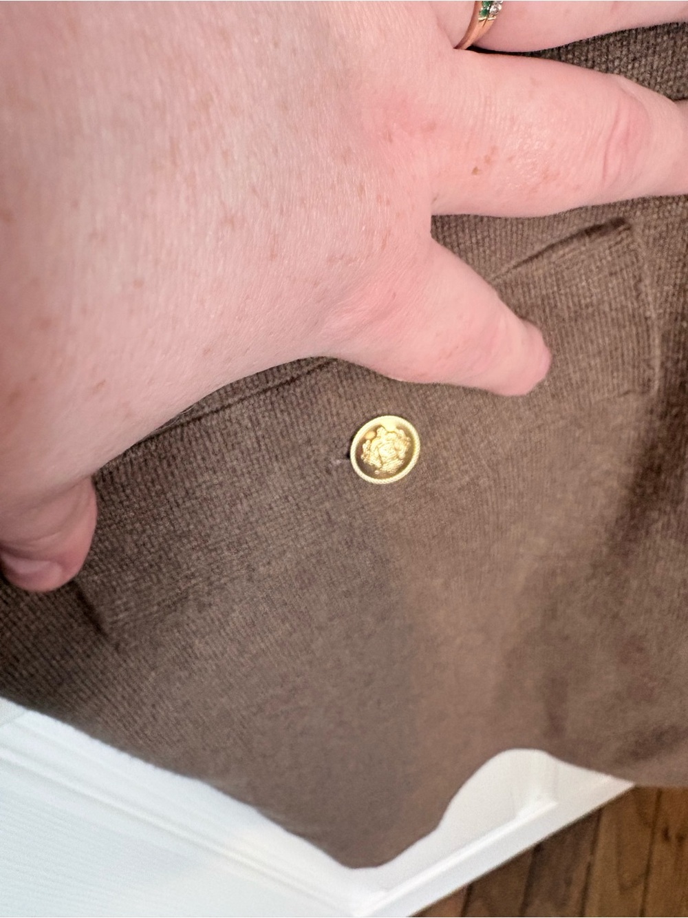 J.Crew | Long Giselle Sweater Blazer Gold Crest Buttons | L Mocha Brown - Picture 6 of 11